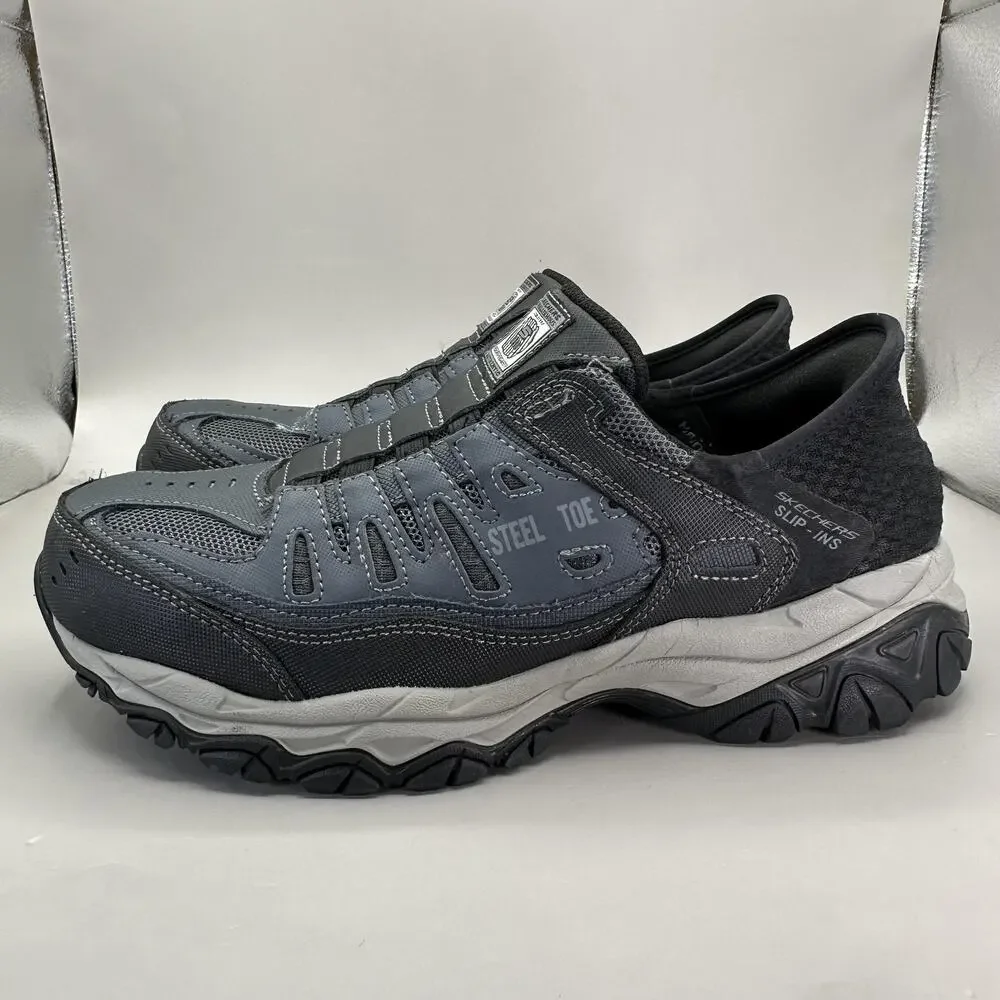 Skechers Work Slip-ins Steel Toe Shoes Mens 7.5 Gray Leather Safety Sneakers